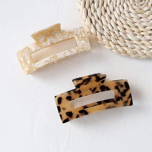 3 inch Hair Claw Clips Cutout Tortoise Shell Celluloid Hair Jaw Clips French Design Rectangle Hair Clamp for Women Ladies Mother (2 Pack) thumbnail 8