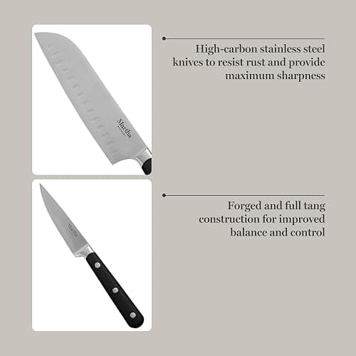 Martha Stewart Eastwalk 14 Piece High Carbon Stainless Steel Cutlery Knife Block Set w/ABS Triple Riveted Forged Handle Acacia Wood Block - Matte Black thumbnail 4