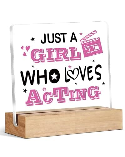 Theater Gifts for Girls Women, Musical Theater Acrylic Plaque Gifts for Theatre Lovers Actor, Just A Girl Who Loves Acting Desk Signs Decor - Image 1