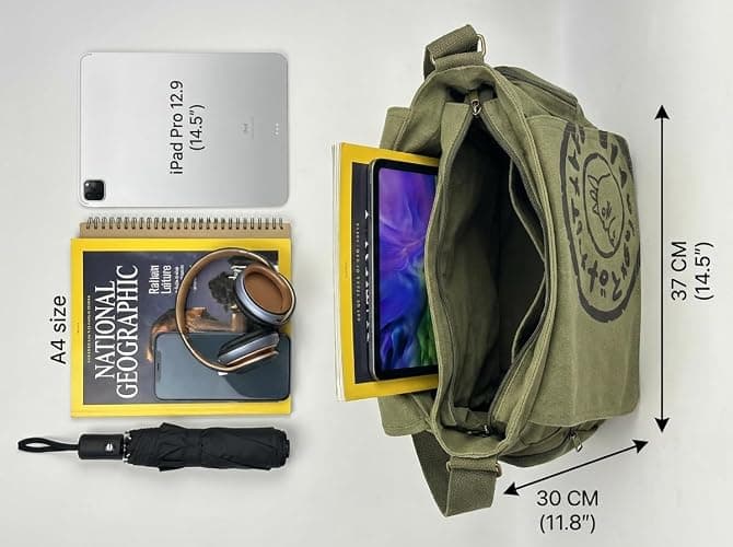 Zxtvmn Japanese New 2026 My Neighbor Canvas Messenger Bags Cartoon Students Book Crossbody Bags with Mutiple Pockets, Compatible with my neighbor totoro bag (Khaki) thumbnail 6