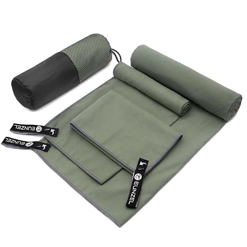 Quick Dry Camping Towel, Microfiber Travel Towel 3 Size at 1 Pack,Fast Drying Towel Set for Camping, Beach, Gym, Sports, Yoga & Swimming Pool, Army Green - Image 1