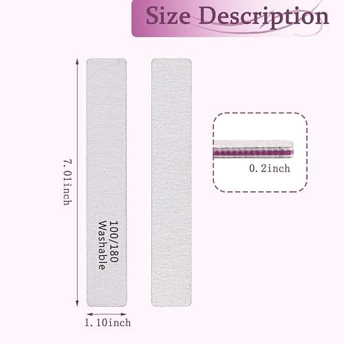 HeeYaa Nail File 12 PCS Professional Reusable 100/180 Grit Double Sides Washable Nail File Manicure Tools for Poly Nail Extension Gel and Acrylic Nails Tools Suit for Home Salon thumbnail 9