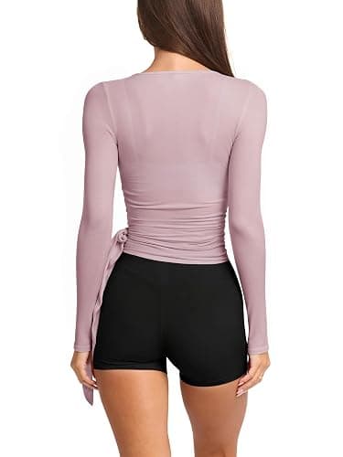 LASLULU Womens Long Sleeve Tie Front Wrap Tops Yoga Shrugs Long Cardigan | Wrap Tops,Shrugs for women,See-through,Workout Tops,Long Sleeve Shirts,Summer Fall Winter,Yoga Pilates Tops,Casual Fashion thumbnail 4
