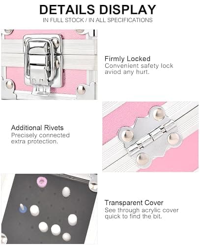 Rolabling Professional 25 Holes Nail Drill Bits Box Container Nail Drill Grinding Bit Holder Nail Polish Head Storage Box Nail Tools Organizers Container Display Storage Box Manicure Tool (Pink) thumbnail 9