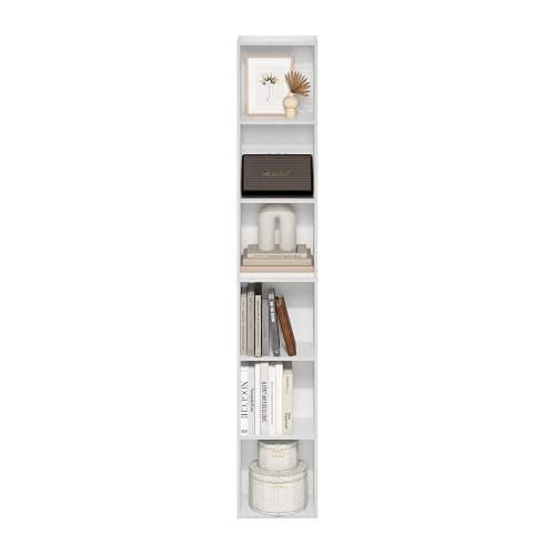 Furinno LUDER Book Shelf, 6-Tier Tall Modern Bookshelf, Bookcase with Open Shelves, 9.3 x 12 x 71, for Living Room, Bedroom, Home Office, White thumbnail 4