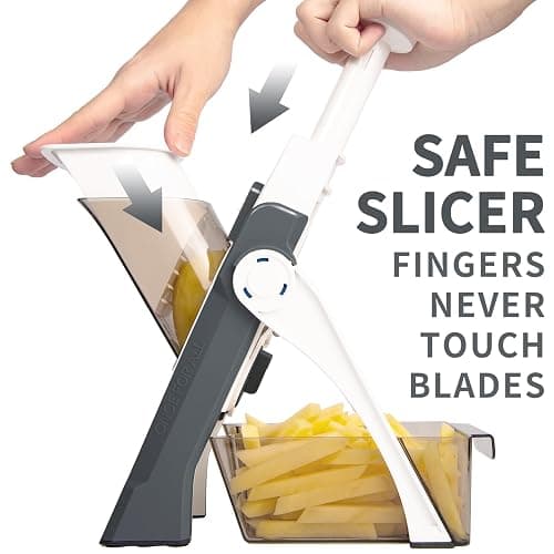 ONCE FOR ALL Safe Mandoline Slicer 5 in 1 Vegetable Chopper Food Potato Cutter, Strips Julienne Dicer Adjustable Thickness 0.1-8 mm Kitchen Chopping Artifact Fast Meal Prep (Gray) thumbnail 3