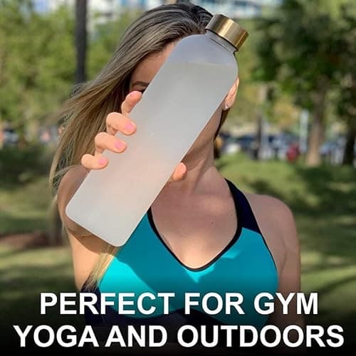Flcivsh 1L Water Bottle with Time Marker 32 OZ Motivational Reusable Fitness Sports Leakproof Frosted Plastic Bottle White thumbnail 7