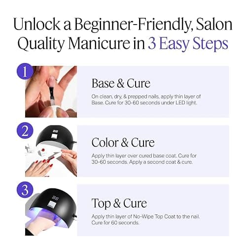 Nailboo Gel Nail Polish Kit with UV Lamp, 2 Gel Polishes | Forever Glaze Gel Polishes, Base Coat, 3 Nail Files, No Wipe Top Coat & Pro Cure LED Lamp, Long Lasting, Glossy Manicure thumbnail 3