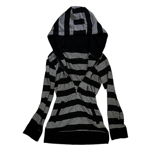OANTGM Emo Goth 2000s Graphic Hoodie Streetwear Y2k Grunge Striped Zip Up Hoodie Women Teen Girls Baggy Whimsical Sweatshirts - Image 1