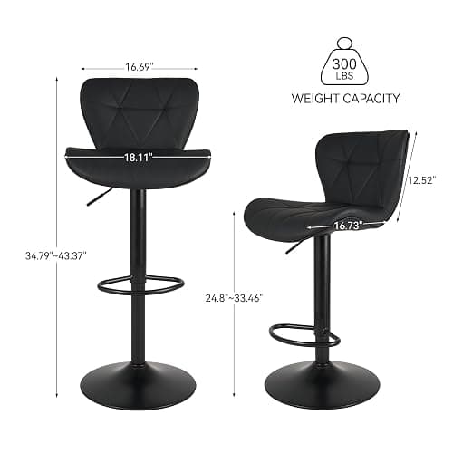 Nalupatio Modern Bar Stools Set of 2, Adjustable Faux Leather Upholstered Swivel Bar Stools, Counter Height Bar Chairs with Back for Kitchen Island, Black thumbnail 2