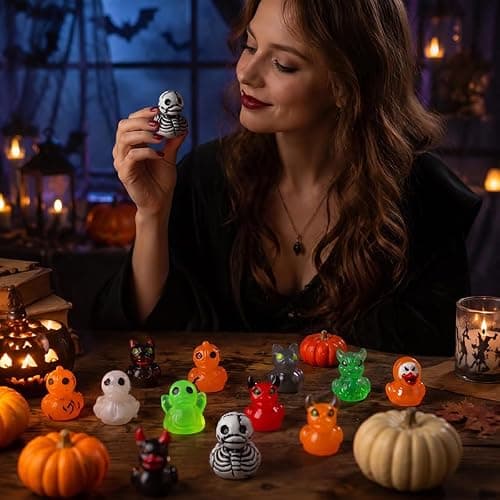 Halloween Mini Resin Ducks Glow in the Dark Novelty Halloween Party, 50 | Cute Small Little Duckies Statues Bulk Set for Office Desk Tiered Tray Decor Halloween Party Supplies Decoration thumbnail 2
