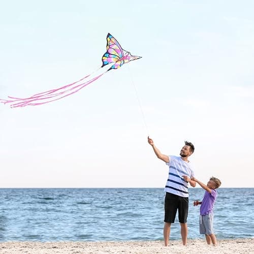 Simxkai Butterfly Kite for Kids & Adults, Easy to Fly Blue Big Kite for Beginners(1Pack 2Pack) - 1 - Butterfly Kite 1 Pack (Pink) thumbnail 4