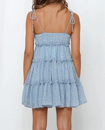 Mansy Womens 2025 Summer Floral Mini Dress Boho Flowy Skater Dresses Short Sleeveless Ruffle Spaghetti Strap Dress thumbnail 2
