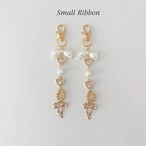 Agromusk Gold Bow Keychain Bag Charms for Women Heart Pearl Beaded Coquette Aesthetic Purse Charms thumbnail 3