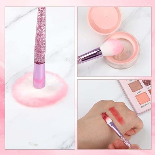 10 PCS Glitter Crystal Makeup Brush Set Cute Makeup Brushes Bling Professional Concealer Eye Shadow Eyeliner Blush Lip Blending Synthetic Brushes Tools Kit Face Cosmetics Blending Brushes for Women thumbnail 4