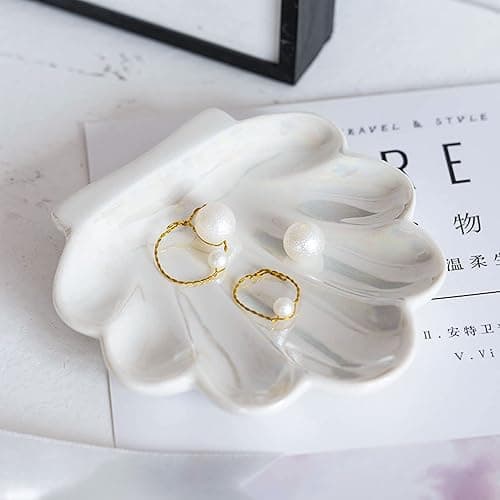 TIGERMILLION Shell Trinket Dish, Ceramic Ring Holder/Jewelry Tray, Cute Organizer Plate Vanity Decorations Accessories for Home Décor Bathroom thumbnail 7