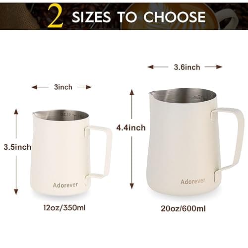 Milk Frothing Pitcher, 600ml/20oz Steaming Pitchers Stainless Steel Milk Coffee Cappuccino Latte Art Barista Steam Pitchers Milk Jug Cup with Decorating Art Pen, Matte White thumbnail 3