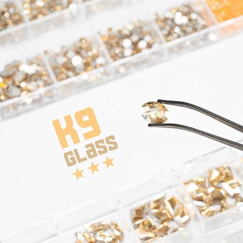 qiipii 4080Pcs Gold Nail Rhinestones, More Quantity 1.5-4mm Mini Flatback K9 Glass Crystal & 3D Multi Shapes Gems, Champagne Gold Gems Round Stones Diamonds jewels Gemstones for Nail Face Eyes Makeup thumbnail 4