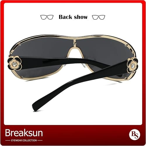 Breaksun Fashion Oversized Y2K Sunglasses for Women Men Luxury Wrap Around Shield Sun Glasses Trendy Rimless Shades thumbnail 5