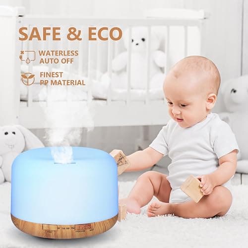 SACATR 500ml Essential Oil Diffuser with 15 Essential Oils, Ultrasonic Cool Mist Humidifier, Remote Control, 4 Timers, 15 Color Lights, Auto Shut-Off thumbnail 5