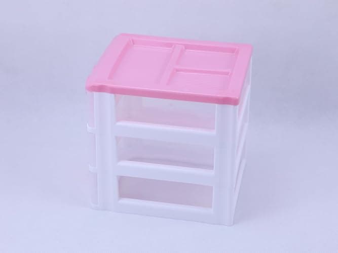 Pink 3-Tier Desk Organizer – Compact Plastic Storage Box for Makeup, Jewelry, School Supplies & Art Crafts – Desktop Tidy for Bedroom Vanity or Dorm Room (Classical) thumbnail 4