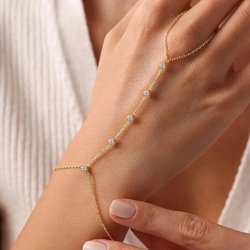 Listine Hand Chain Bracelet 14K Gold Plated Ring Bracelet Hand Chain Trendy Stuff for Women Dainty Hand Bracelets with Finger Ring Hand Jewelry for Women thumbnail 7