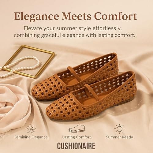 CUSHIONAIRE Weavy Squared Toe Woven Ballet Flats Shoes for Women with Memory Foam | Comfortable Mary Jane Flats for Women with Breathable Mesh Design | Wide Widths Available thumbnail 4