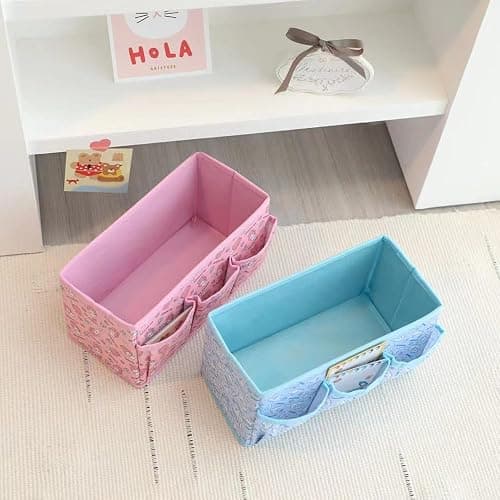 4 Grids Cartoon Storage Bin, Kawaii Collapisible Storage Box, Cute Foldable Basket Makeup Holder Office Desk Organizer Room Decor (Dog) thumbnail 3