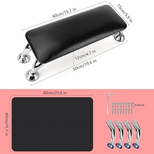 Nail Arm Rest for Acrylic Nails with Nail Table Mat, Microfiber Leather Nail Hand Rest Cushion for Nails, Soft Hand Pillow Footstool with Foldable Nail Art Hand Rest Pad for Nail Tech Use (Black) thumbnail 7