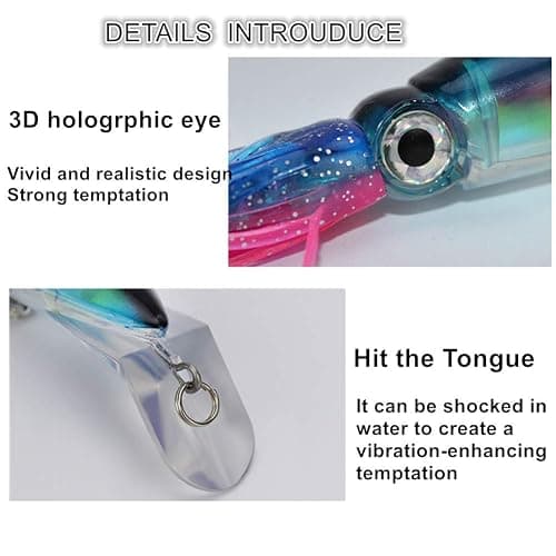 Damidel 4Pcs Large Simulation Squid Fishing Lures Bait Kit,3D Holographic Eyes，Built-in Multicolored Lead Blocks Through Heavy Duty ，Stable and Tempting thumbnail 3