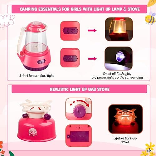 Meland Kids Camping Set for Girls - Camping Tent Toys for Girls Indoor Outdoor Pretend Play, Christmas Birthday Gift Idea for Toddler Girl Age 3,4,5,6 Year Old thumbnail 3