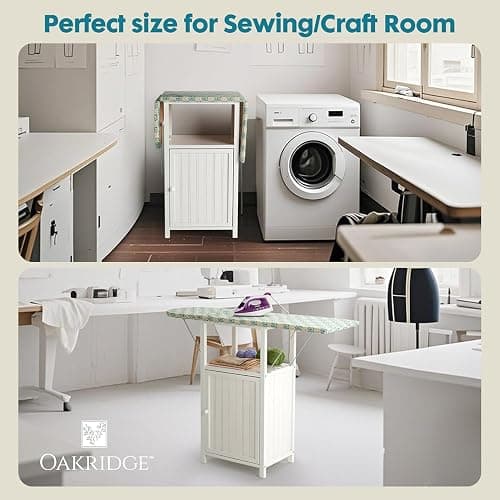 OakRidge Deluxe Ironing Board with Storage Cabinet, Perfect for Small Spaces with Extra Storage, Folding Station, Crafted with 100% Durable Wood, White Design – Measures 36.5" H x 15.5" W x 23" L thumbnail 5