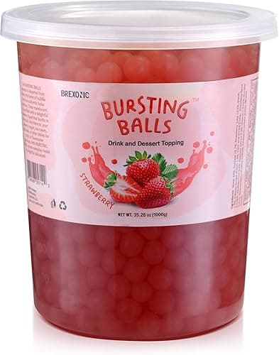 BREXONIC Boba Pearls Popping Bursting Boba, Tapioca Pearls For Bubble Tea (Strawberry , 2 LB 1 Pack) - Strawberry - 2 Pound (Pack of 1)
