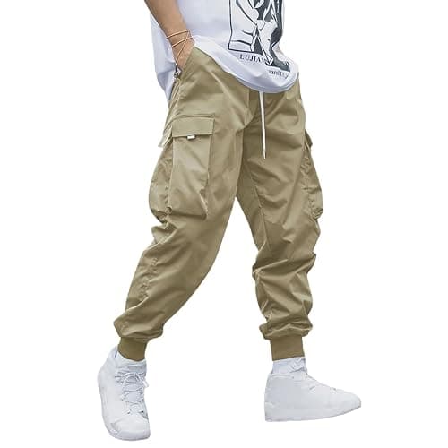 Men Techwear Cargo Joggers Flap Pocket Elastic Drawstring Waist Pants - Image 1