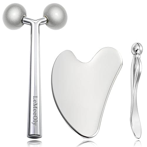 LeMeeOly 2Pcs Gua Sha Facial Tools Stainless Steel, Detailer GuaSha Set for Face Neck, Natural Skin Care Metal Gua Sha Lymphatic Drainage Face Massage Tool, Gift for Women (Heart Guasha Set) - Image 1