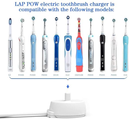 LAP POW Replacement Charger Compatible with Oral B Electric Toothbrush Series 3 4 5 6 Pro 1000/3000/5000, Inductive Charging Base Portable Waterproof Power Cord Environmental ABS, Model XT-3757 White thumbnail 5