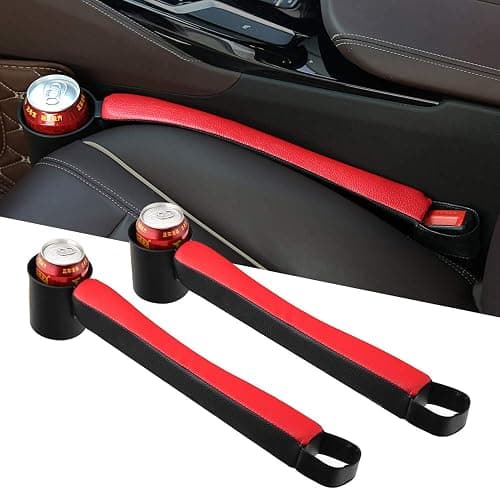Supin 2 Prices Car Seat Gap Filler Pad PU Leather Console Side Pocket Organizer and one Cup for Cellphone Wallet Coin Key (Black+Red) - Image 1