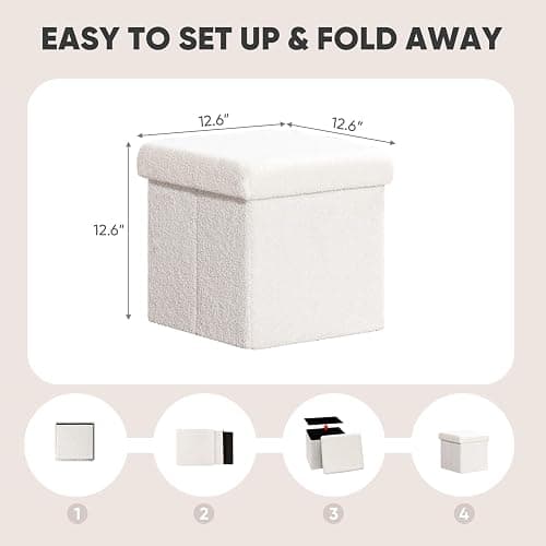 PINPLUS Storage Ottoman Cube Square Shaped Ottomans with Storage Foot Stool Footrest for Lving Room Boucle Ottoman Seat for Dorm Room,Faux Teddy Fur White,12.6"x12.6"x12.6" thumbnail 3