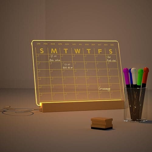 Light Up Clear Dry Erase Calendar 13 x 9 inch with 5 Markers, Acrylic Lighting Markable Calendar Board Agenda for Bedroom/Office/Home/Kitchen thumbnail 3