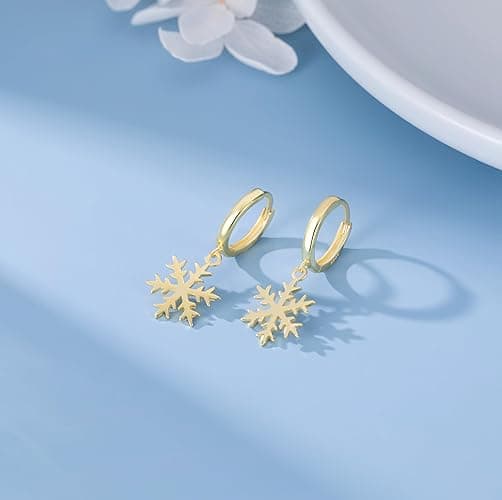 SLUYNZ 925 Sterling Silver Christmas Snowflake Hoop Earrings for Women Small Snowflake Hoop Earrings Drop Winter Holiday Earrings thumbnail 3