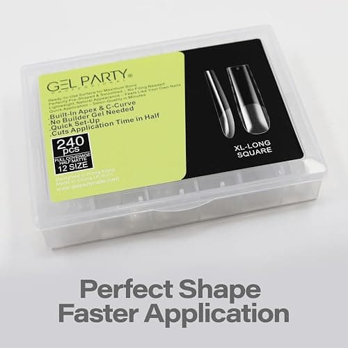 GELPARTY XL Long Square Nail Tips – 240pcs Clear ABS Full Cover Tips, 12 Sizes, Extra Long Straight Square False Nails for Acrylic & Gel Extensions, Nail Salons & DIY thumbnail 7
