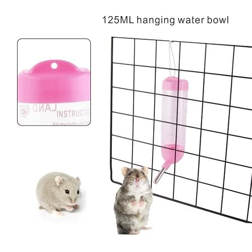 Guardians Hamster Water Bottle, Little Pet Automatic Drinking Bottle with Food Container Base Hut Hanging Water Feeding Bottles Auto Dispenser for Small Animals (125ml,Pink) thumbnail 4