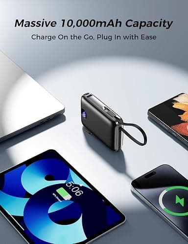 Portable Charger with Built in Cables & Wall Plug,10000mAh Power Bank, 4 Outputs,22.5W USB C Fast Charging,Slim Travel Essential Battery Pack with LED Display for iPhone 17/16/15/14 Series, Samsung thumbnail 5