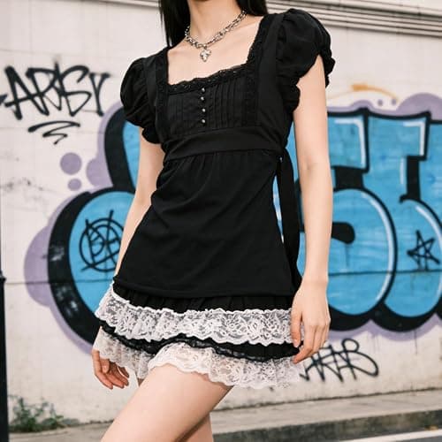 Emo Goth Tops Women Teen Girls Y2k Fairy Grunge Short Sleeve Peplum Blouses Whimsical Gothic Clothes 2000s Shirt thumbnail 5