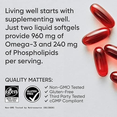 Sports Research® Total Omega-3 Fish Oil 2200mg - Made from Antarctic Krill w/Astaxanthin, Wild Sockeye Salmon & Alaska Pollock - 960mg of EPA & DHA - 120 Softgels thumbnail 4