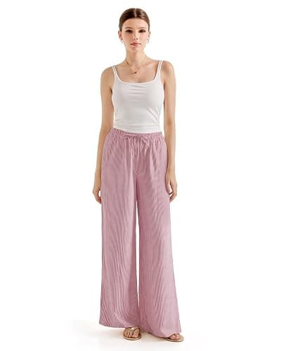 SUUKSESS Women Wide Leg Linen Pants with Pocket High Waisted Lounge Palazzo Pant thumbnail 4