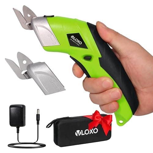 Cordless Electric Scissors, VLOXO Cardboard Cutter Electric Fabric Scissors with Blades Rechargeable Powerful Fabric Cutter for Crafts Leather Carboard Carpet Plastic Felt with Case Green - Image 1