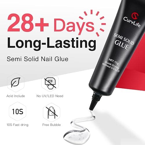 CurvLife Semi Solid Nail Glue, 15g Strong Nail Glue for Press On Nails | No UV Lamp Needed, Air-Dry Nail Glue Gel Has Gap-Filling Texture for Nail Tips and Press-Ons with Quick, Long-Lasting Hold thumbnail 2