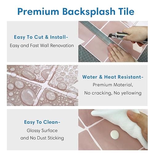 COMSTICKC Upgraded Thicker Pink Peel and Stick Backsplash Tiles for Kitchen, 10 Pcs of 12''x12'',3D Peel and Stick Tiles for Wall Removable Vinyl Backsplash Kitchen Bathroom Waterproof thumbnail 5