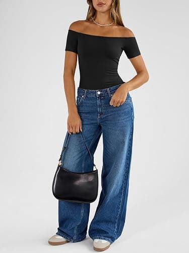 Trendy Queen Summer Off The Shoulder Tops for Women Going Out Short Sleeve Shirts Cute Y2K Sexy Basic Clothes 2026 Fashion thumbnail 6
